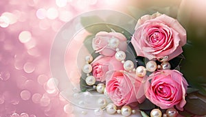 pale pink roses with pearls suitable as a wedding