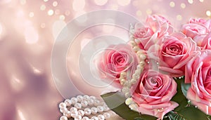 pale pink roses with pearls suitable as a wedding