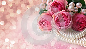 pale pink roses with pearls suitable as a wedding