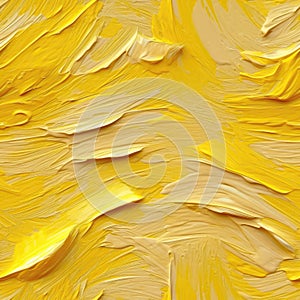 Pale Yellow Color Oil Paint Strokes On Canvas. Seamless Background. Generative AI