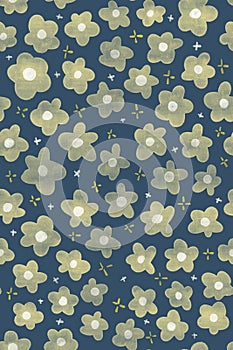 Pale yellow star shape flower bloom pattern on greyish blue background