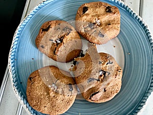 Paleo Chocolate Chip Cookies Made with Coconut, Almond Flour and Sea Salt in Plate