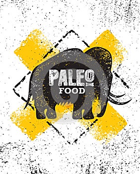 Paleo Food Diet Primal Nutrition Organic Wholesome Illustration Concept On Rough Wall Background. Mammoth Vector Sign.