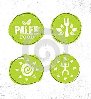 Paleo Food Diet Primal Nutrition Organic Wholesome Illustration Concept On Rough Wall Background. Mammoth Vector Sign.