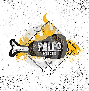 Paleo Food Diet Primal Nutrition Organic Wholesome Illustration Concept On Rough Wall Background. Mammoth Vector Sign.