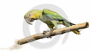 Paleocore Style Parrot Illustration On Tree Stump photo