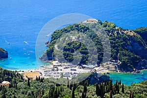 Paleokastritsa beach and bay view from above