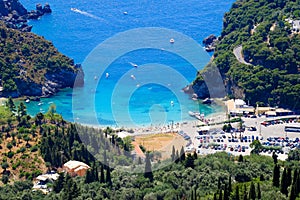 Paleokastritsa beach and bay view from above.