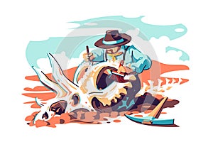 Paleontologist scientist work on excavations