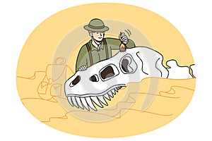 Paleontologist working with dinosaur fossils