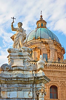 Palermo Cathedral with Santa Rosalia statue photo