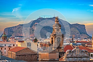 Palermo, Italy with landmark buildings towards Monte Pellegrino photo