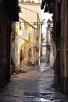 Palermo old city street scape. Old buildings in the city centre