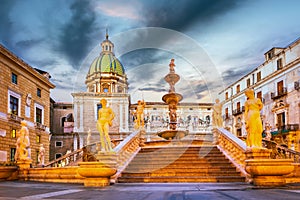 Palermo, Piazza Pretoria morning view - Sicily, Italy