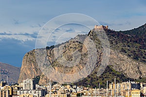 Palermo port with Mount Pellegrino and Utveggio Castle photo