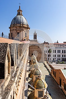 Close up view of the Palermo Cathedral or Cattedrale di Palermo dome structure in a nice sunny afternoon in Palermo, Sicily