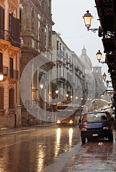 Palermo street under the Rain