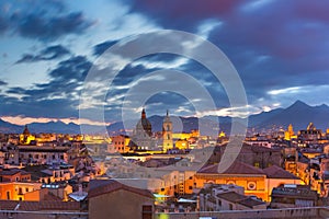 Palermo at sunset, Sicily, Italy photo