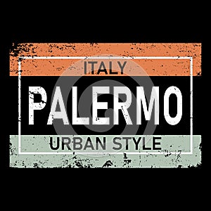 Palermo t-shirt design. European city typographic script font for prints, advertising, identity. Hand drawn touristic