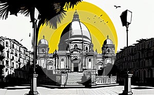 Palermo Travel Illustration, Italy Tourism Concept, Western Europe Drawing Imitation, AI Generative Content