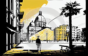 Palermo Travel Illustration, Italy Tourism Concept, Western Europe Drawing Imitation, AI Generative Content