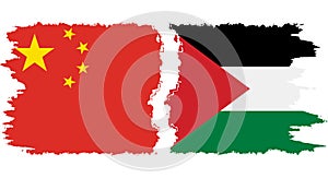 Palestine and China grunge flags connection vector