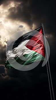 Palestine flag Palestinian flag on dark clouds - Ai generated