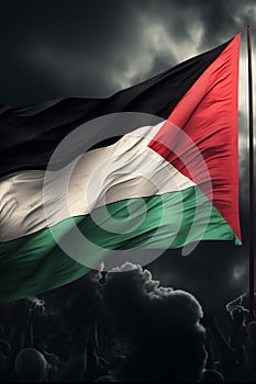 Palestine flag Palestinian flag on dark clouds - Ai generated