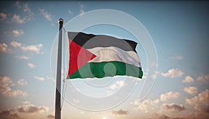 Palestine flag waving, sky on the background