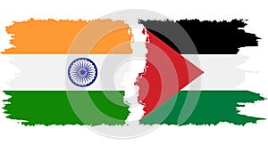 Palestine and India grunge flags connection vector