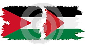 Palestine and Jordan grunge flags connection vector