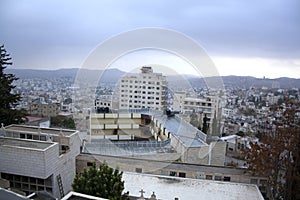 Palestine landscape. Bethlehem cityscape. Top of antiquities and residential buildings. Authentic views.