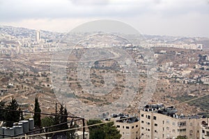 Palestine landscape. Bethlehem cityscape. Top view of antiquities and residential buildings. Authentic views.