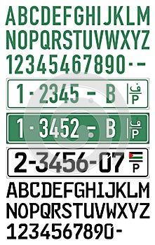 Palestine license plate, letters, numbers and symbols