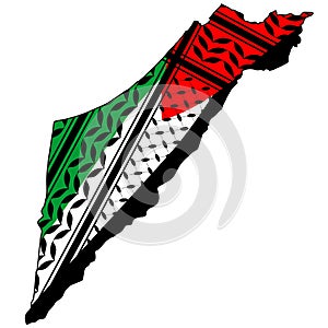 Palestine Map and Flag With Keffiyeh Pattern Design symbol of Resistance and Freedom Vector Art isolated on white