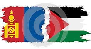 Palestine and Mongolia grunge flags connection vector