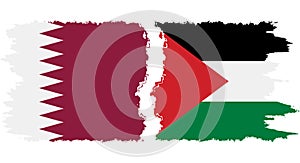 Palestine and Qatar grunge flags connection vector