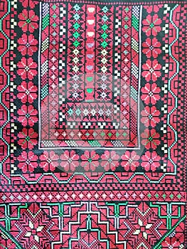 Palestinian embroidered wall hanging - red photo