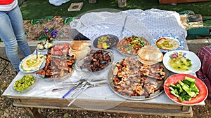 Palestinian meal with many dishes