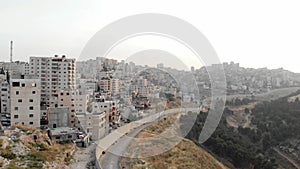 Palestinian refugees camp Shufat Behind concrete Wall Aerial view