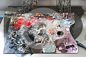 Palette in a artist`s studio