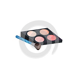 Palette case with rouge of 4 different colors and small brush. Cosmetic powder for actor makeup. Flat vector icon