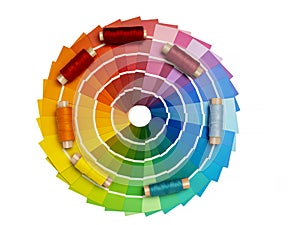 Palette color maps for determining color. Reference book of paint samples. Selection of threads catalog for designer