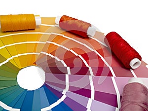 Palette of color maps. Reference book of paint samples, color catalog. Selection of threads in the catalog for designers