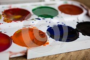 Palette of colorful watercolors close