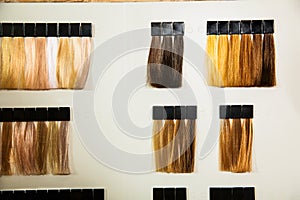 Palette of different colors to hair dye.