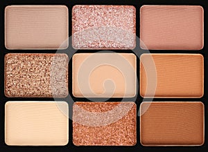 Palette of eyeshadow isolated on white background, top view