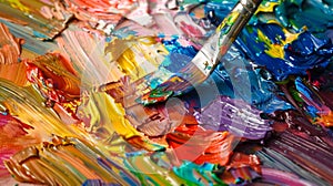 A palette knife gliding smoothly over a vibrant palette of oil paints mixing colors to create the perfect shade