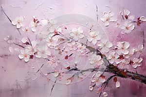 palette knife textured painting sakura Japanese cherry tree Sakura blossom background with a pink blooming sakura tree