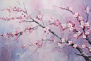 palette knife textured painting sakura Japanese cherry tree Sakura blossom background with a pink blooming sakura tree